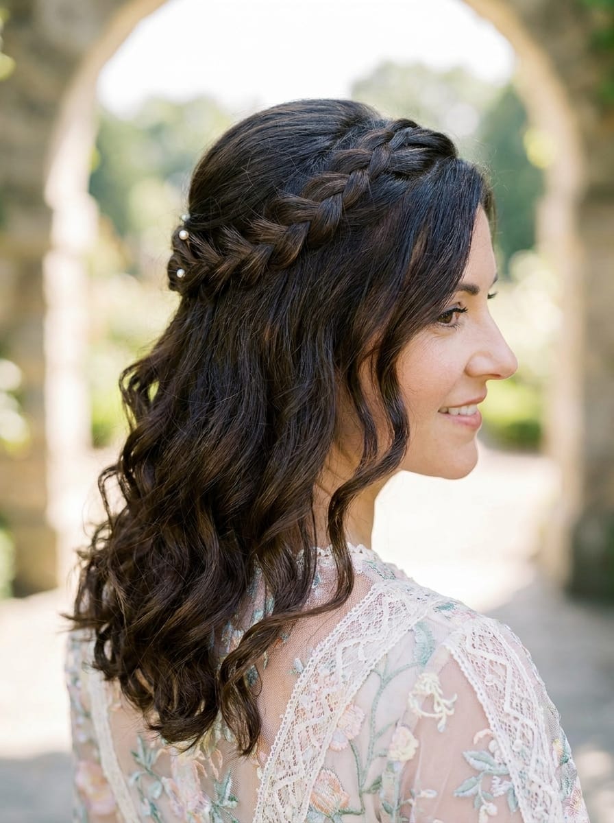 Elegante halboffene Flechtfrisur für Hochzeit - Halboffene Flechtfrisur